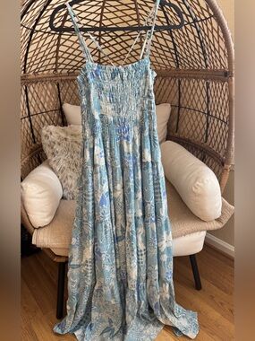 Abercrombie and Fitch Blue Floral Smocked Tiered Dress Medium Tall